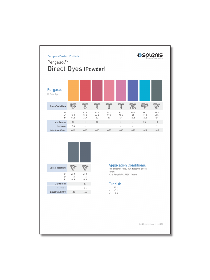 PC210071 : Colorants Pattern Card (EMEA) / Pergasol Direct Dyes